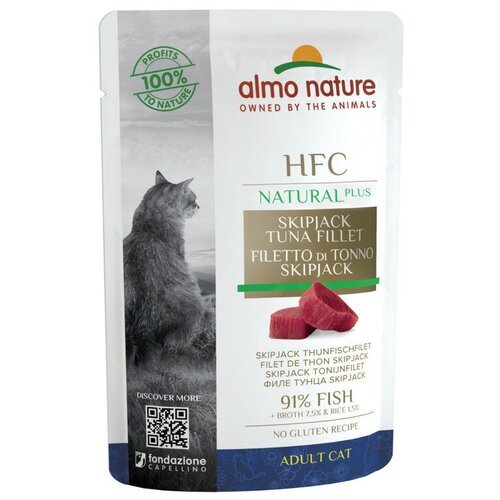 Влажный корм для кошек Almo Nature HFC Natural Plus c полосатым тунцом 55 г (кусочки в бульоне)