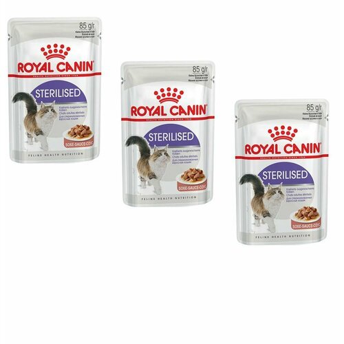 Royal Canin STERILISED пауч влажный корм мелкие кусочки в соусе для стерилизованных кошек, 85 гр, 3 уп