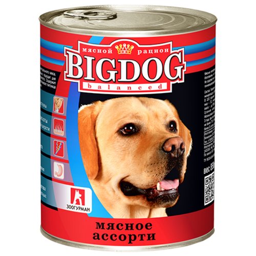 Влажный корм для собак Зоогурман Big Dog, мясное ассорти 1 уп. х 2 шт. х 850 г (для средних и крупных пород)