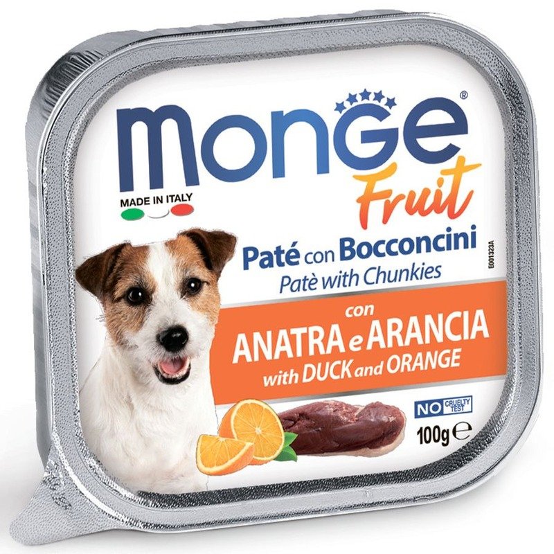 Monge Dog Fresh полнорационный влажный корм для собак, с уткой и апельсином, кусочки в паштете, в ламистерах – 100 г