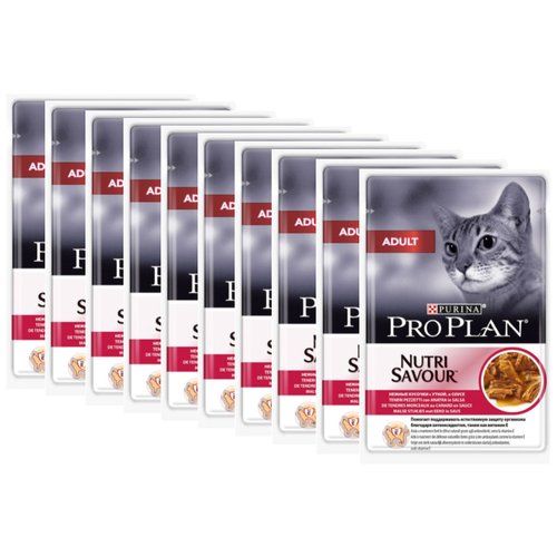 Влажный корм для взрослых кошек Pro Plan Nutri savour, с уткой 10 шт. х 85 г (кусочки в соусе)