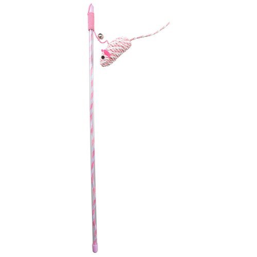 Игрушка для кошек дразнилка DUVO+ 'Удочка с верёвочной мышкой', розовая, 47x15x4см (Бельгия)