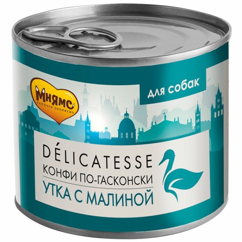 Мнямс Delicatesse \”Конфи по-гасконски\” влажный корм для собак паштет из утки с малиной, в консервах – 200 г х 12 шт