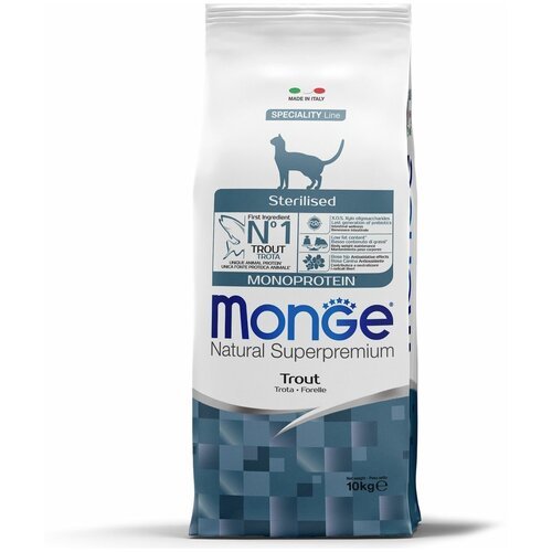 Сухой корм Monge Cat Speciality Line Monoprotein Sterilised для стерилизованных кошек, из форели 10 кг