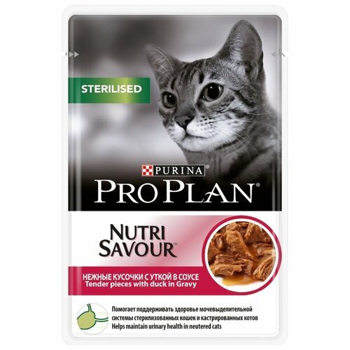 Влажный корм для стерилизованных кошек и кастрированных котов Pro Plan Nutri savour, с уткой 30 шт. х 85 г (кусочки в соусе)