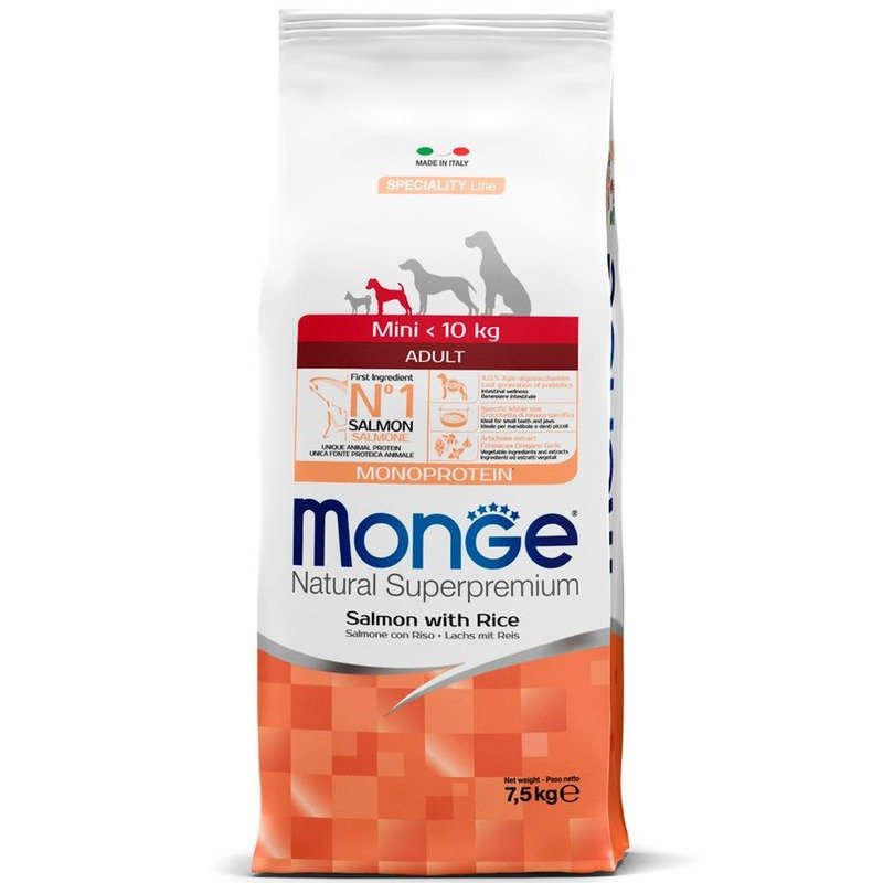 Monge Dog Speciality Line Monoprotein Mini полнорационный сухой корм для собак мелких пород, с лососем и рисом