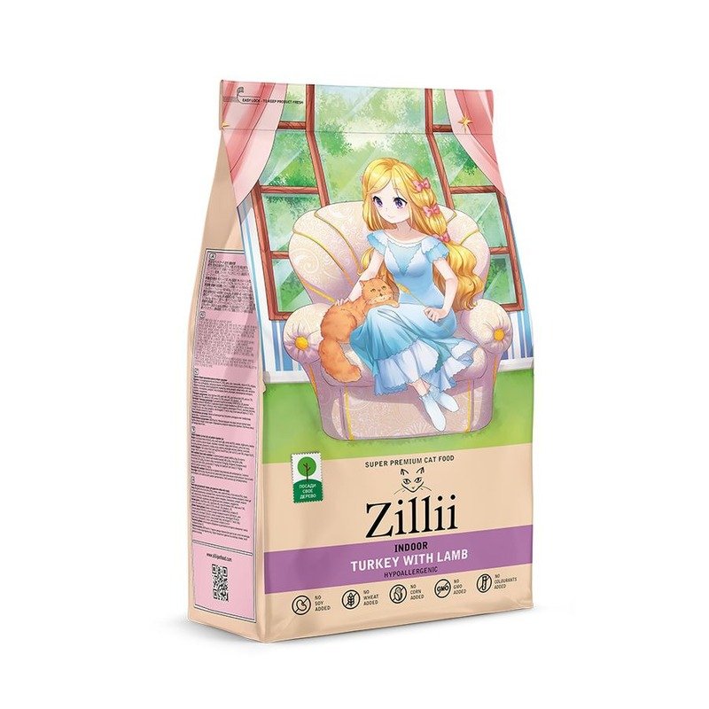 Zillii Indoor Adult Cat сухой корм для взрослых кошек живущих в помещении, с индейкой и ягнёнком – 2 кг