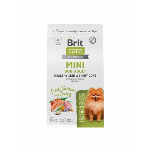 Сухой корм для собак мини пород Brit Care Adult Healthy Skin&Shiny Coat с лососем и индейкой 1,5кг