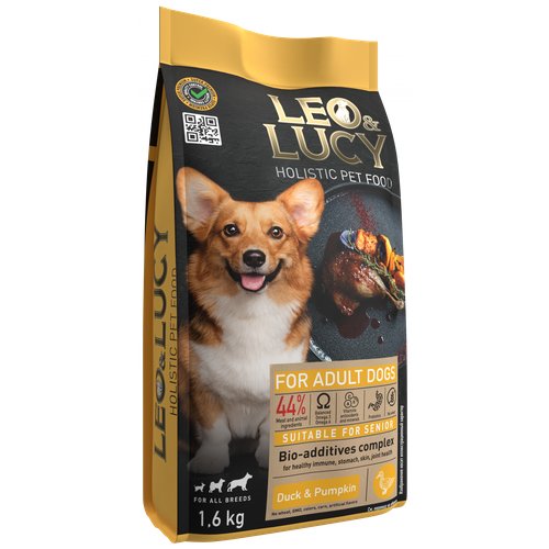 LEO&LUKY Сухой корм для собак Holistic утка и тыква с биодобавками, 1,6 кг