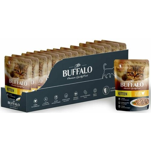 Mr.Buffalo Влажный корм для котят Kitten, нежный цыпленок в соусе, 85 г, 24 шт