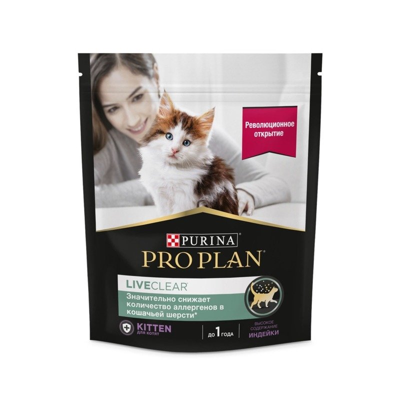 Pro Plan LiveClear Kitten сухой корм для котят, снижает количество аллергенов в шерсти, с высоким содержанием индейки – 400 г