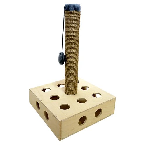 ЗООэкспресс, Игрушка-когтеточка для котов из дерева 'Квадрат' столбиком (джут, 35х35х55 см), 80031