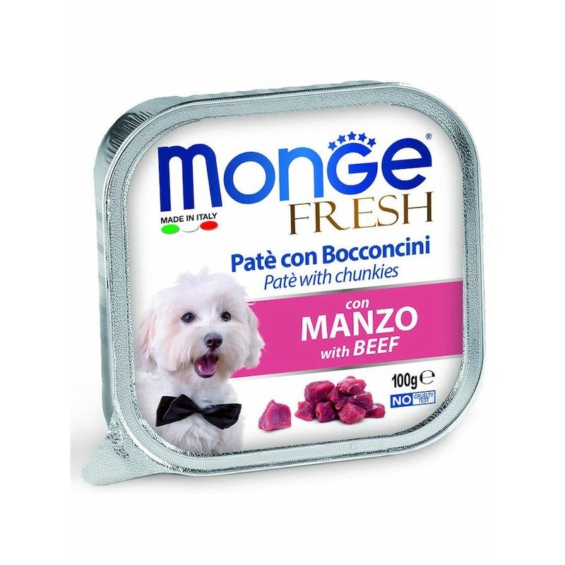 Monge Dog Fresh полнорационный влажный корм для собак, с говядиной, кусочки в паштете, в ламистерах – 100 г