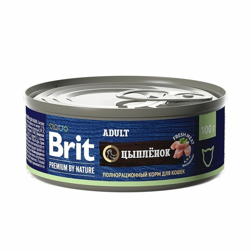 Brit Premium by Nature Adult полнорационный влажный корм для кошек, паштет с цыпленком, в консервах – 100 г