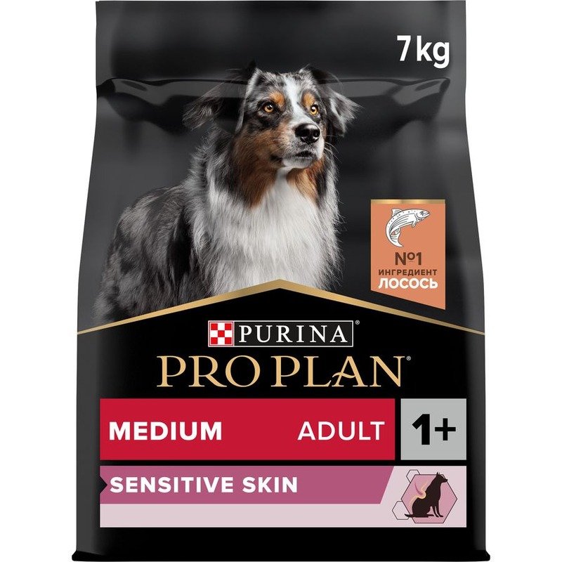 Pro Plan OptiDerma сухой корм для собак средних пород с чувствительной кожей, с высоким содержанием лосося – 7 кг
