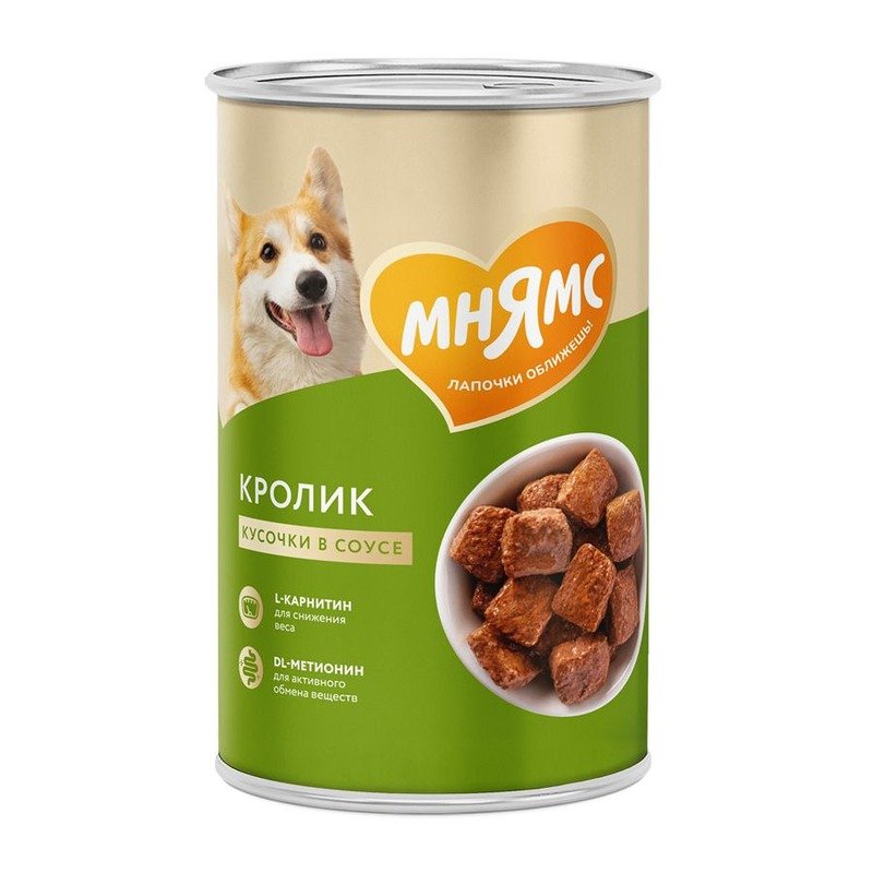 Мнямс Фитнес полнорационный влажный корм для собак, с кроликом, кусочки в соусе, в консервах – 400 г