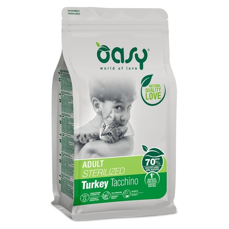 Oasy Dry Cat Adult Sterilized Turkey сухой корм для взрослых стерилизованных кошек с индейкой – 300 г