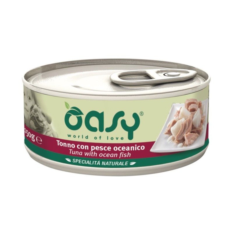 Oasy Wet Dog Specialita Naturali Tuna Ocean Fish влажный корм для взрослых собак, дополнительное питание с тунцом, в консервах – 150 г