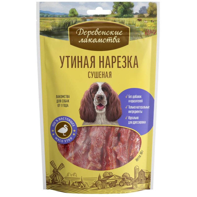 Лакомство для собак ДЕРЕВЕНСКИЕ ЛАКОМСТВА Утиная нарезка, 90г