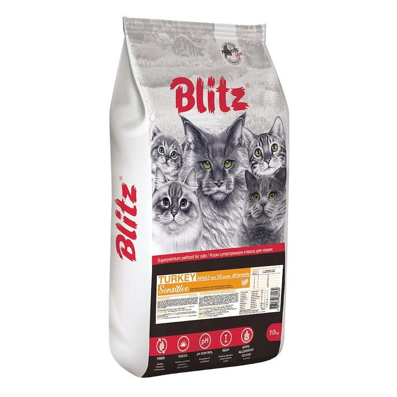 Blitz Sensitive Adult Cats Turkey полнорационный сухой корм для кошек, с индейкой – 10 кг