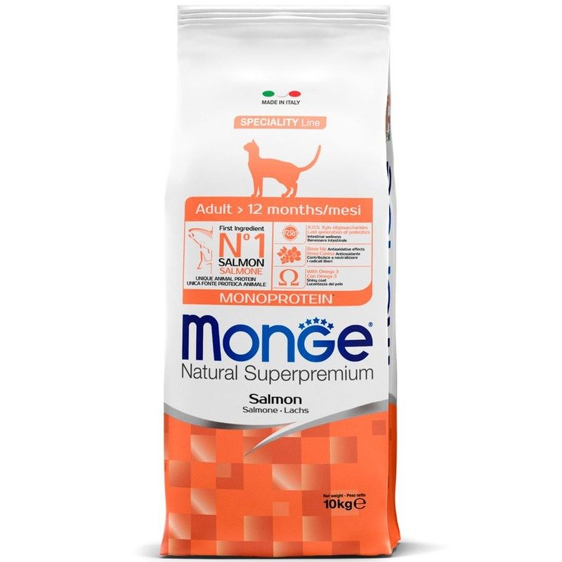 Monge Cat Speciality Line Monoprotein Adult полнорационный сухой корм для кошек, с лососем – 10 кг