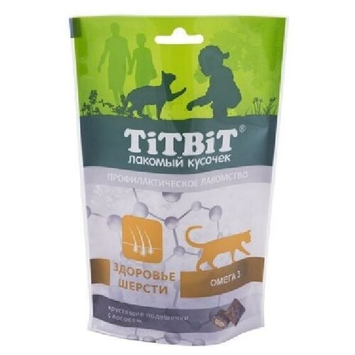 TiTBiT Хрустящие подушечки для кошек с лососем для здоровья шерсти 0,06 кг 53032 (2 шт)