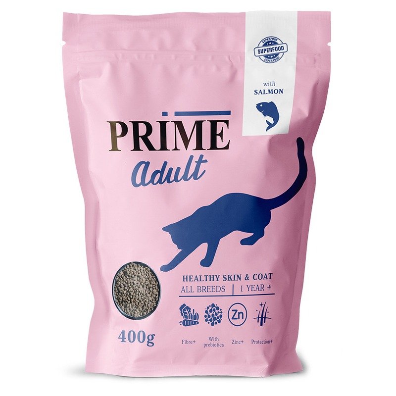 Prime Healthy Skin & Coat сухой корм, для кошек, для кожи и шерсти, низкозерновой, с лососем – 400 г