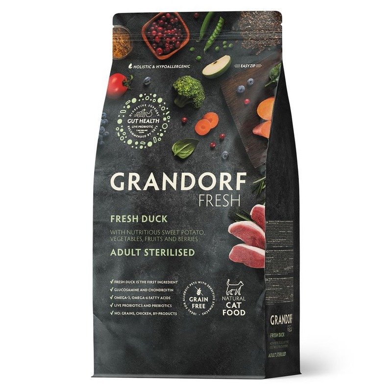 Сухой корм GRANDORF FRESH GRAIN FREE DOG ADULT MINI DUCK & SWEET POTATO беззерновой с живыми пробиотиками для стерилизованных и пожилых кошек с уткой и бататом – 400 г