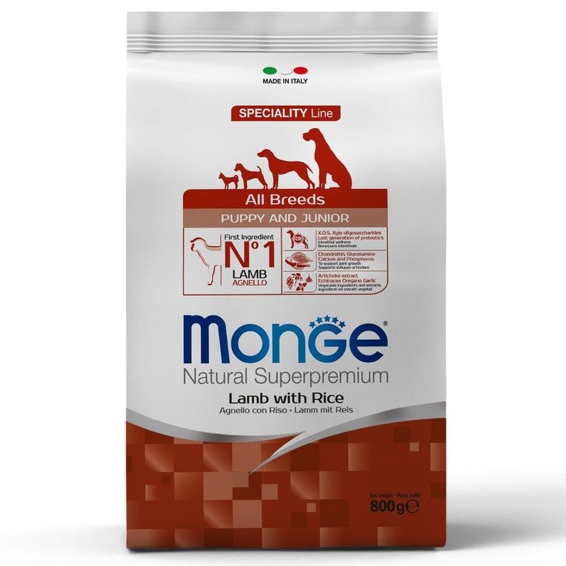 Monge Dog Speciality Line Puppy & Junior полнорационный сухой корм для щенков, с ягненком и рисом – 800 г