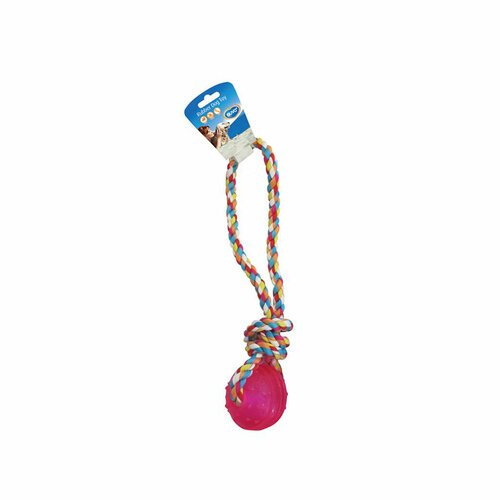 Игрушка для собак веревочная DUVO+, Мячик с ручкой, 37 см, розовый
