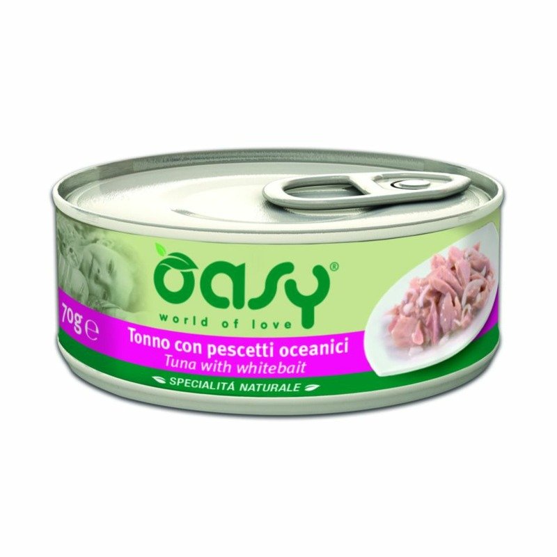 Oasy Wet Cat Specialita Naturali Tuna with Whitebait влажный корм для взрослых кошек, дополнительное питание с тунцом и мальками, в консервах – 70 г