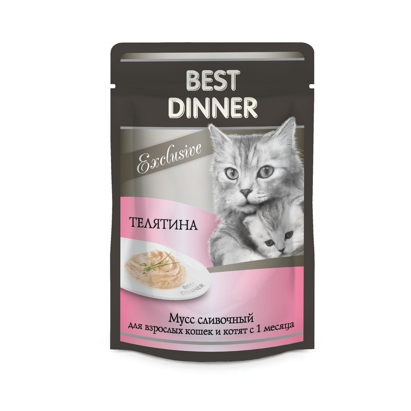 Best Dinner Exclusive влажный корм для кошек и котят при восстановлении, сливочный мусс с телятиной, в паучах – 85 г