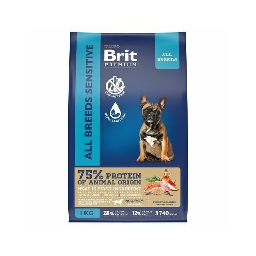 Brit сухой корм с лососем и индейкой для взрослых собак всех пород с чувствительным пищеварением