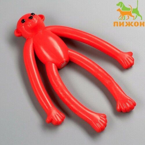 Игрушка для собак Обезьяна с пищалкой, 9,5 см, силикон, красная 1 шт