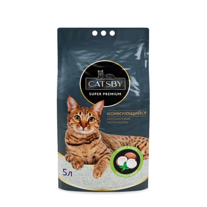 Наполнитель для кошачьего туалета CATSBY Coconut&mint комкующийся минеральный 5л