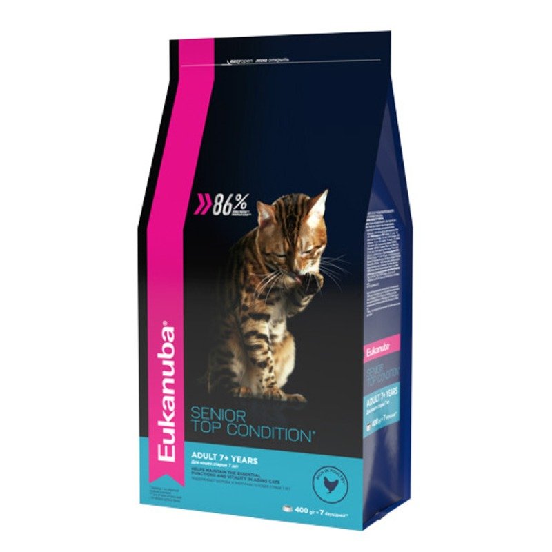 Eukanuba Senior 7+ Top Condition полнорационный сухой корм для пожилых кошек старше 7 лет, с домашней птицей – 400 г