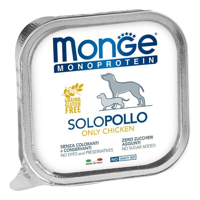 Monge Dog Monoprotein Solo полнорационный влажный корм для собак, беззерновой, паштет с курицей, в ламистерах – 150 г