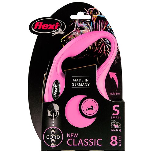 Поводок-рулетка для собак Flexi New Classic S тросовый 8 м розовый
