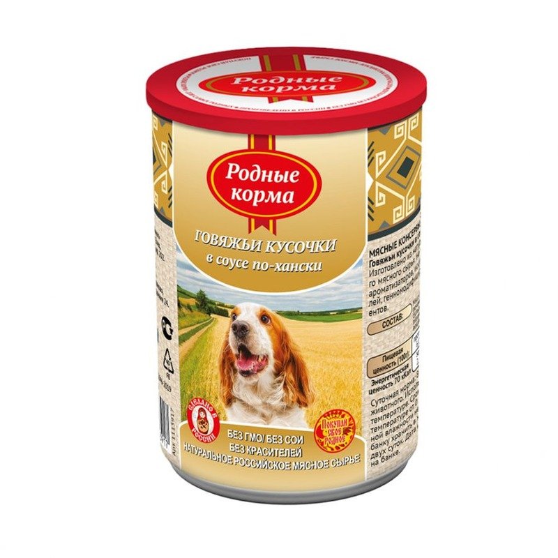 Родные корма влажный корм для собак, с говядиной по-хански, кусочки в соусе, в консервах – 410 г