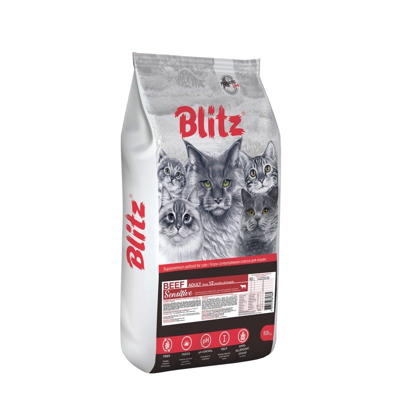 Blitz Sensitive Beef Adult Cats All Breeds сухой корм для взрослых кошек с чувствительным пищеварением, с говядиной – 10 кг