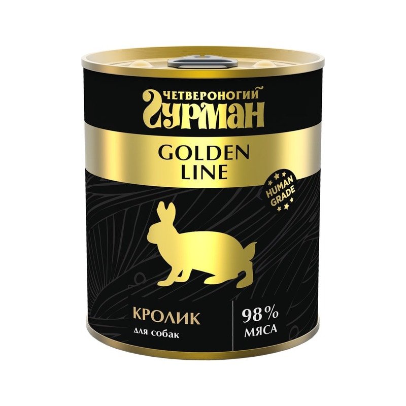Четвероногий Гурман Golden line влажный корм для собак, с кроликом, кусочки в желе, в консервах – 340 г
