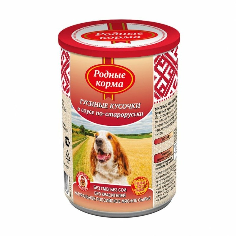 Родные корма влажный корм для собак, с гусем по-старорусски, кусочки в соусе, в консервах – 410 г