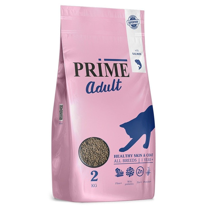 Prime Healthy Skin & Coat сухой корм, для кошек, для кожи и шерсти, низкозерновой, с лососем