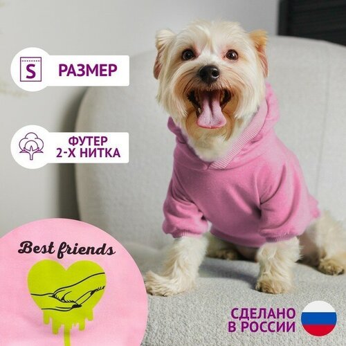 Пушистое счастье Толстовка Best Friends для собак (футер), размер S (ДС 23, ОШ 32-34, ОГ 40-44), розовая