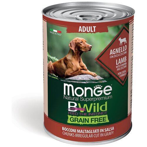 Monge Dog BWild GRAIN FREE беззерновые консервы из ягненка с тыквой и кабачками 400г ( 8 шт в упаковке)