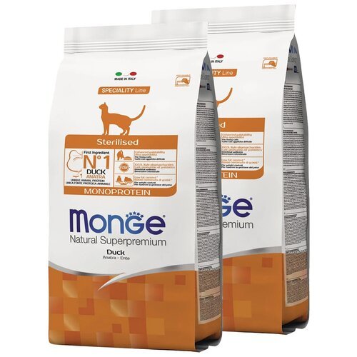 MONGE SPECIALITY MONOPROTEIN CAT STERILISED DUCK монобелковый для взрослых кастрированных котов и стерилизованных кошек с уткой (10 + 10 кг)