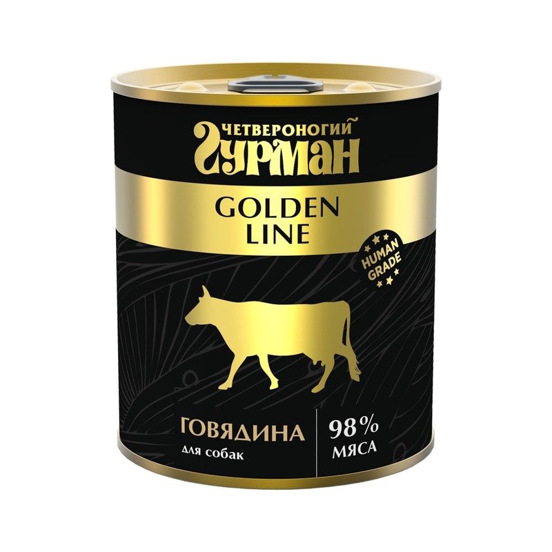 Четвероногий Гурман Golden line влажный корм для собак, с говядиной, кусочки в желе, в консервах – 340 г
