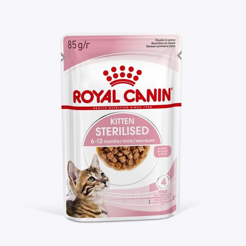 Royal Canin Kitten Sterilised для стерилизованных котят с 6 до 12 месяцев, мелкие кусочки в соусе, в паучах – 85 г