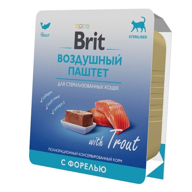 Brit Premium полнорационный влажный корм для стерилизованных кошек, воздушный паштет с форелью, в ламистерах – 100 г