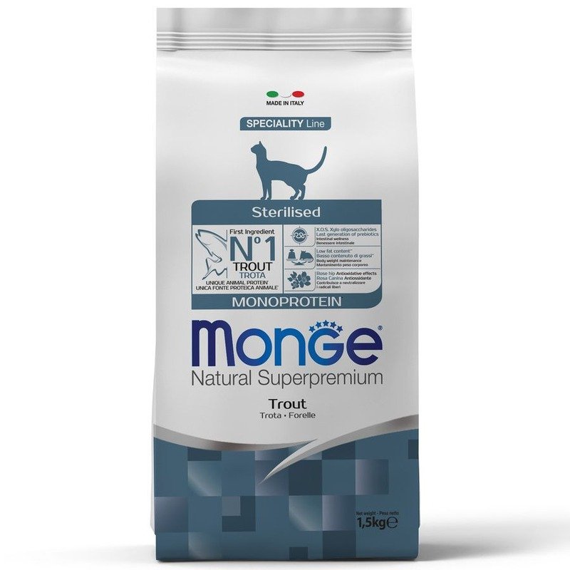 Monge Cat Speciality Line Monoprotein Sterilised сухой корм для стерилизованных кошек, с форелью